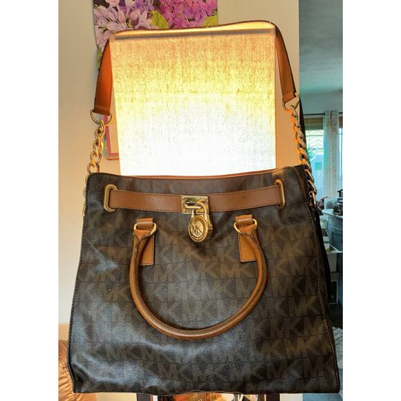 Vtg Michael Kors Hamilton Signature Logo Legacy Coated Leather Handles Satchel - Picture 2 of 8